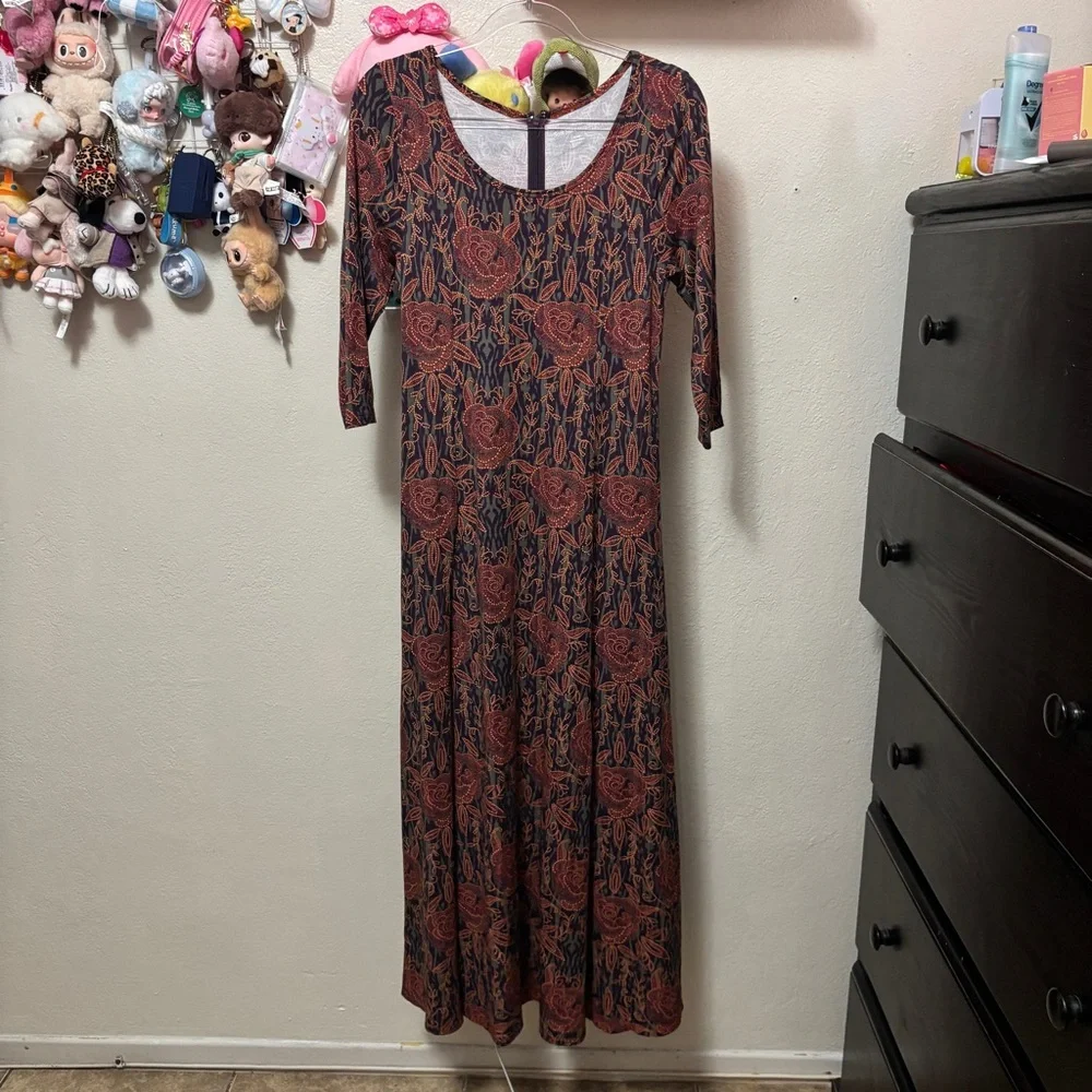 Soft Surroundings Alcott Black Rust Floral Maxi Dress 3/4 Sleeve Size Small - Picture 3 of 12